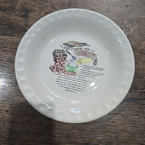 Vintage Cherry Pie Plate With Recipe ceramic 9"